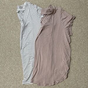 Old Navy Beige and White Striped Tops-Lot of 2